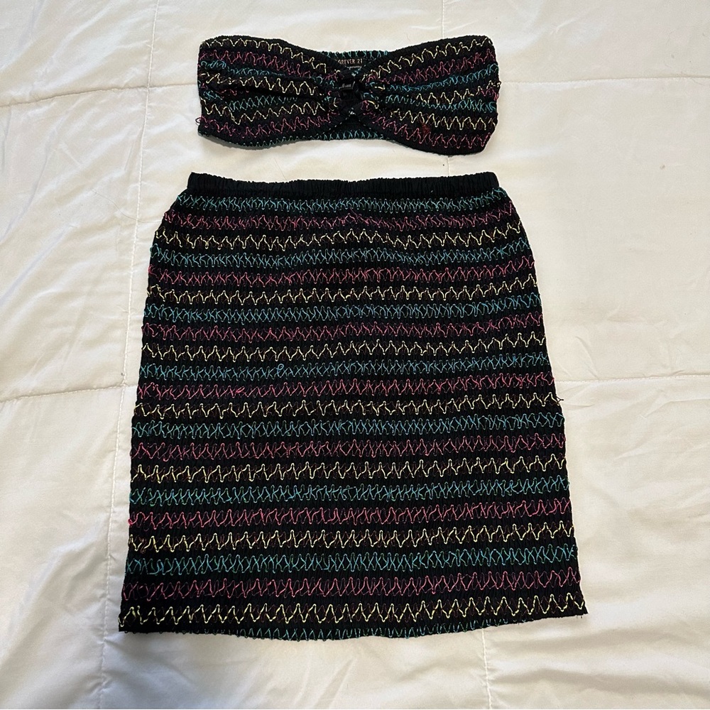2 pc Strapless top and mini skirt set